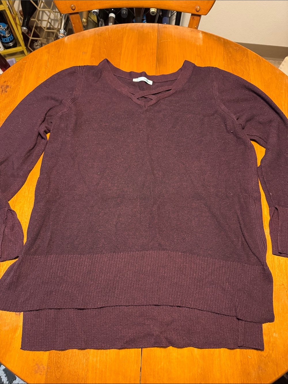 Maurices Plum Crisscross V-Neck Sweater